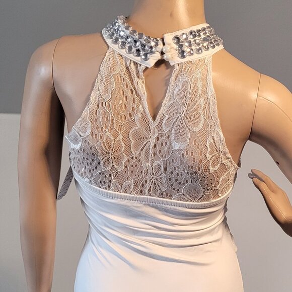 Sexy Women White Lace Rhinestone Strapless Mini Club Party Cocktail Dress Small - Picture 6 of 8